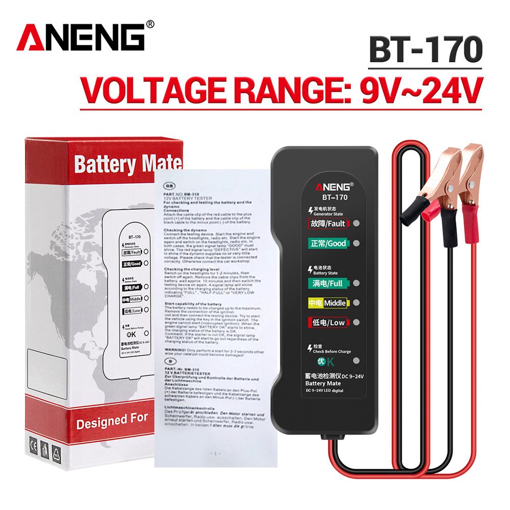 ANENG BT-170 12V Car Motorcycle Tester Fault Detector Car Diagnostic Tool Battery Tester Digital Alternator Tester Auto Repair