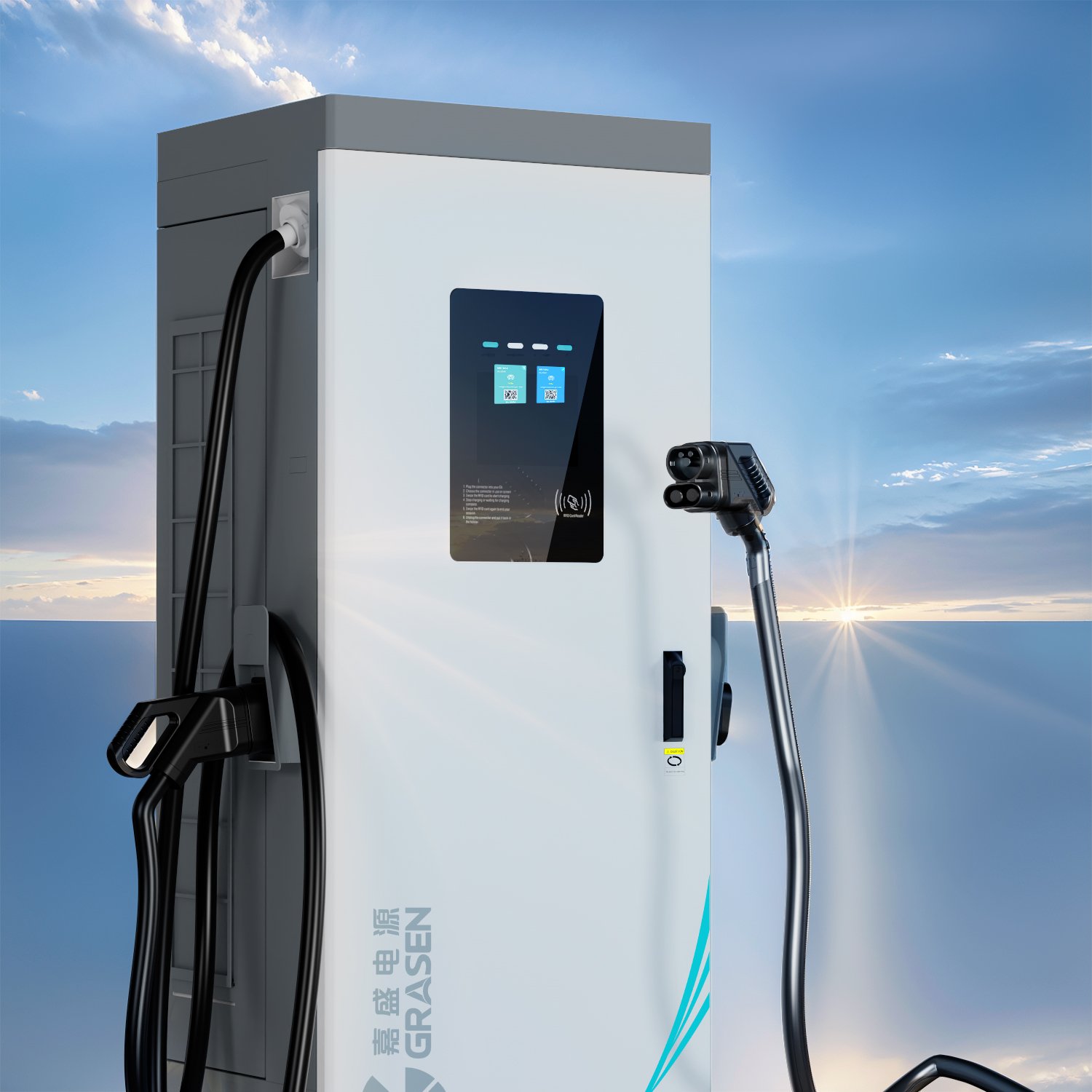 Fast Charging With a Single Gun Two Guns Ev Charging Station with Credit Card Payment