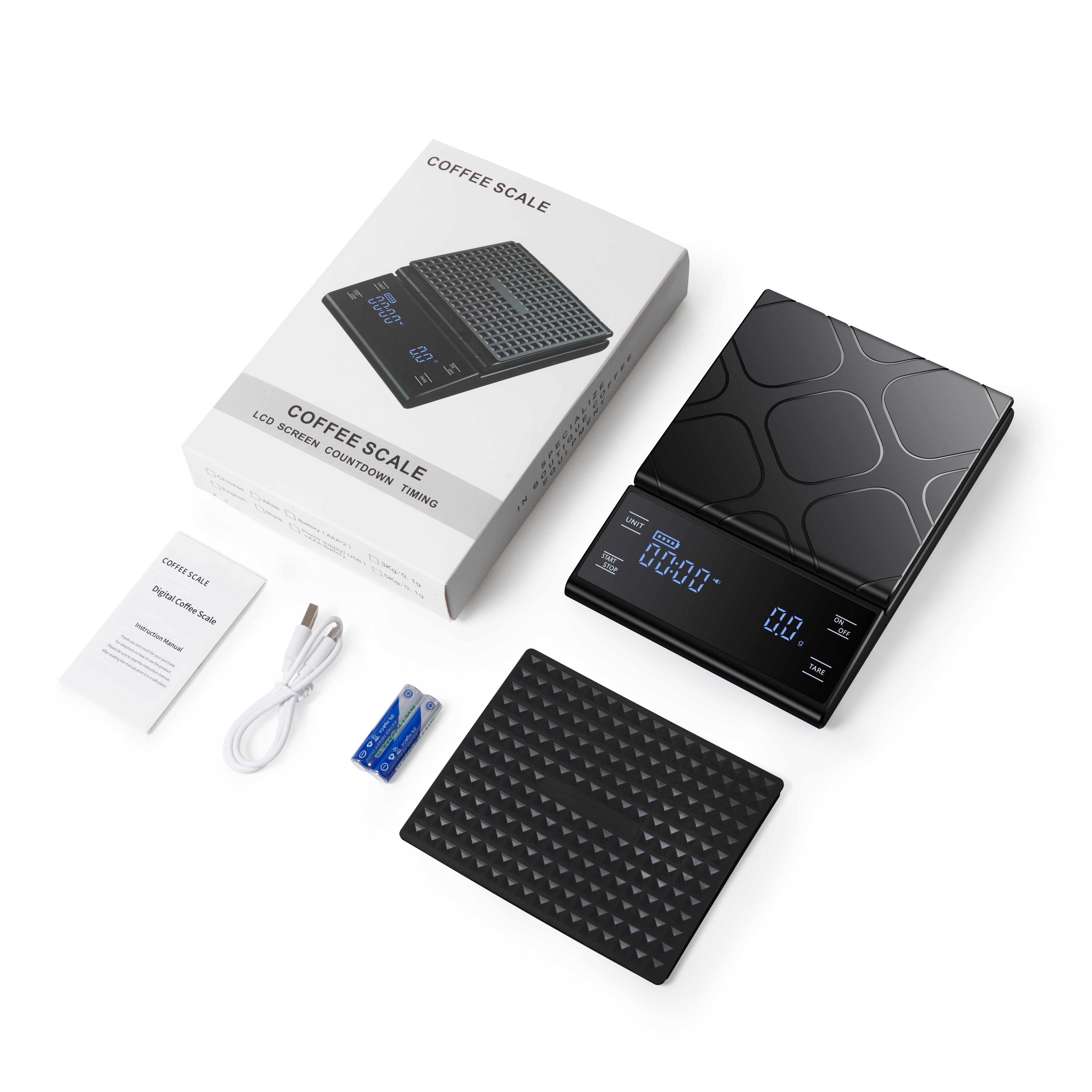 High Quality Black Espresso Coffee Scale Electronic Four Smart Modes 5Kg/0.1G Coffee Weighing Scales With Timer