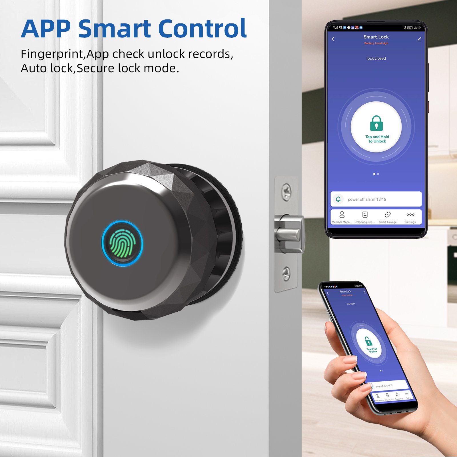 SINOVO Fingerprint Tuya BLE Smart Door Lock Keyless Ball Knob Digital Bedroom Door Lock