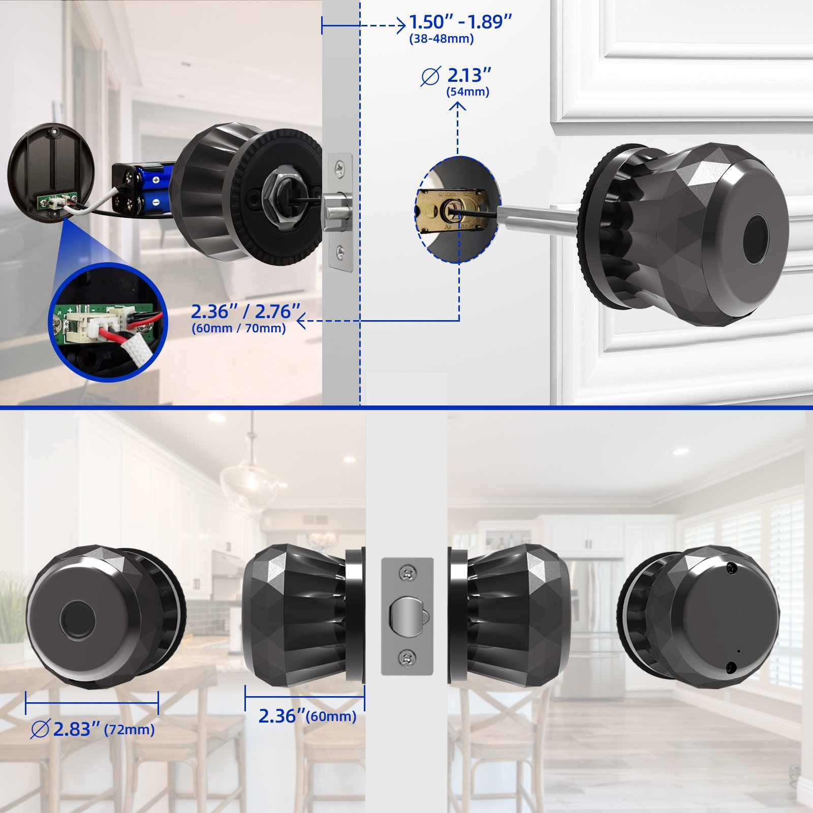 SINOVO Fingerprint Tuya BLE Smart Door Lock Keyless Ball Knob Digital Bedroom Door Lock