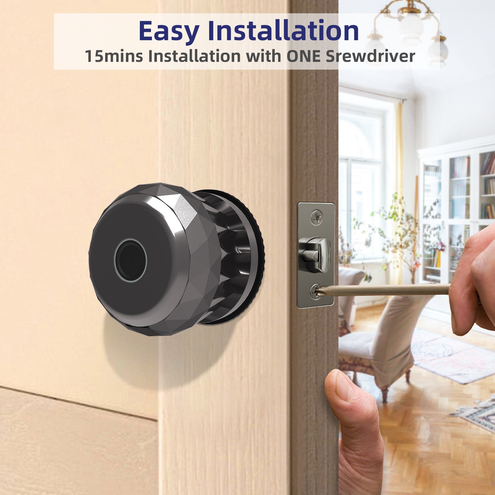 SINOVO Fingerprint Tuya BLE Smart Door Lock Keyless Ball Knob Digital Bedroom Door Lock