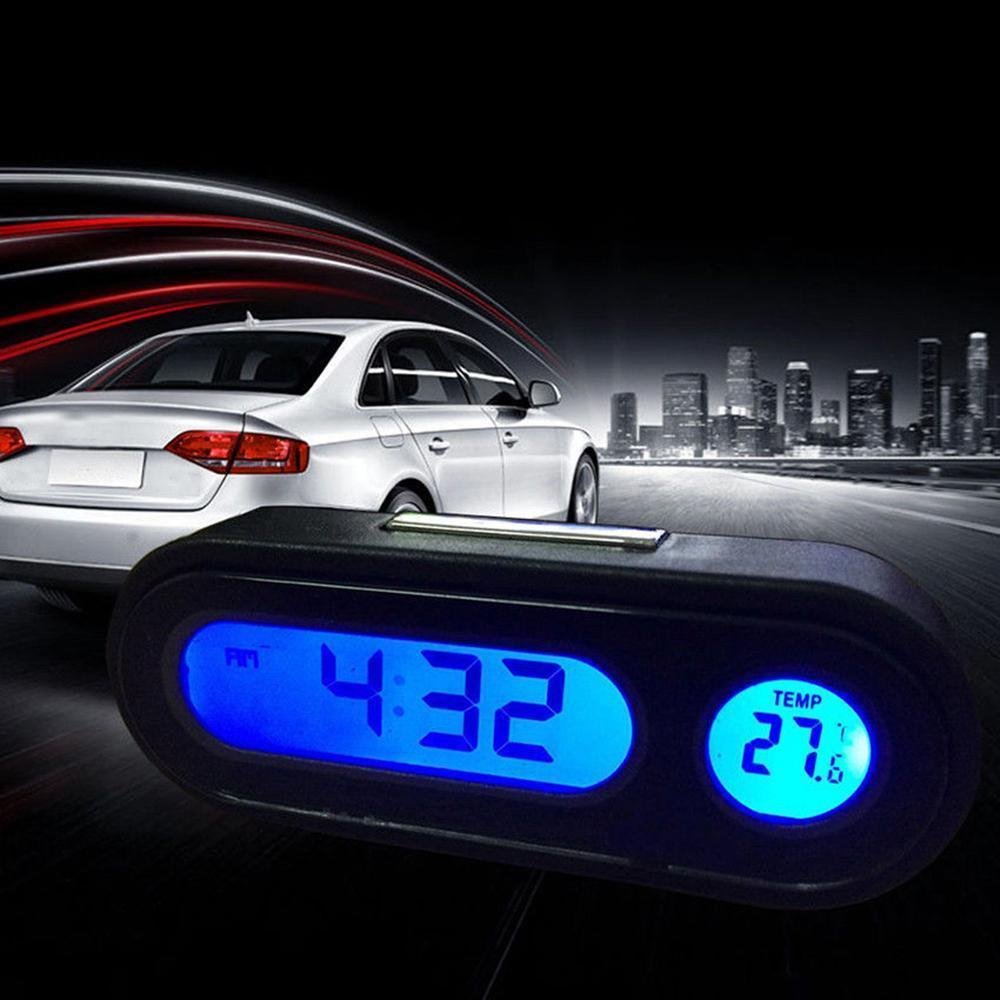 Portable 2 in 1 Car LED Screen Clock Digital LCD Clock & Temperature Display Electronic Clock Thermometer With NO Battery