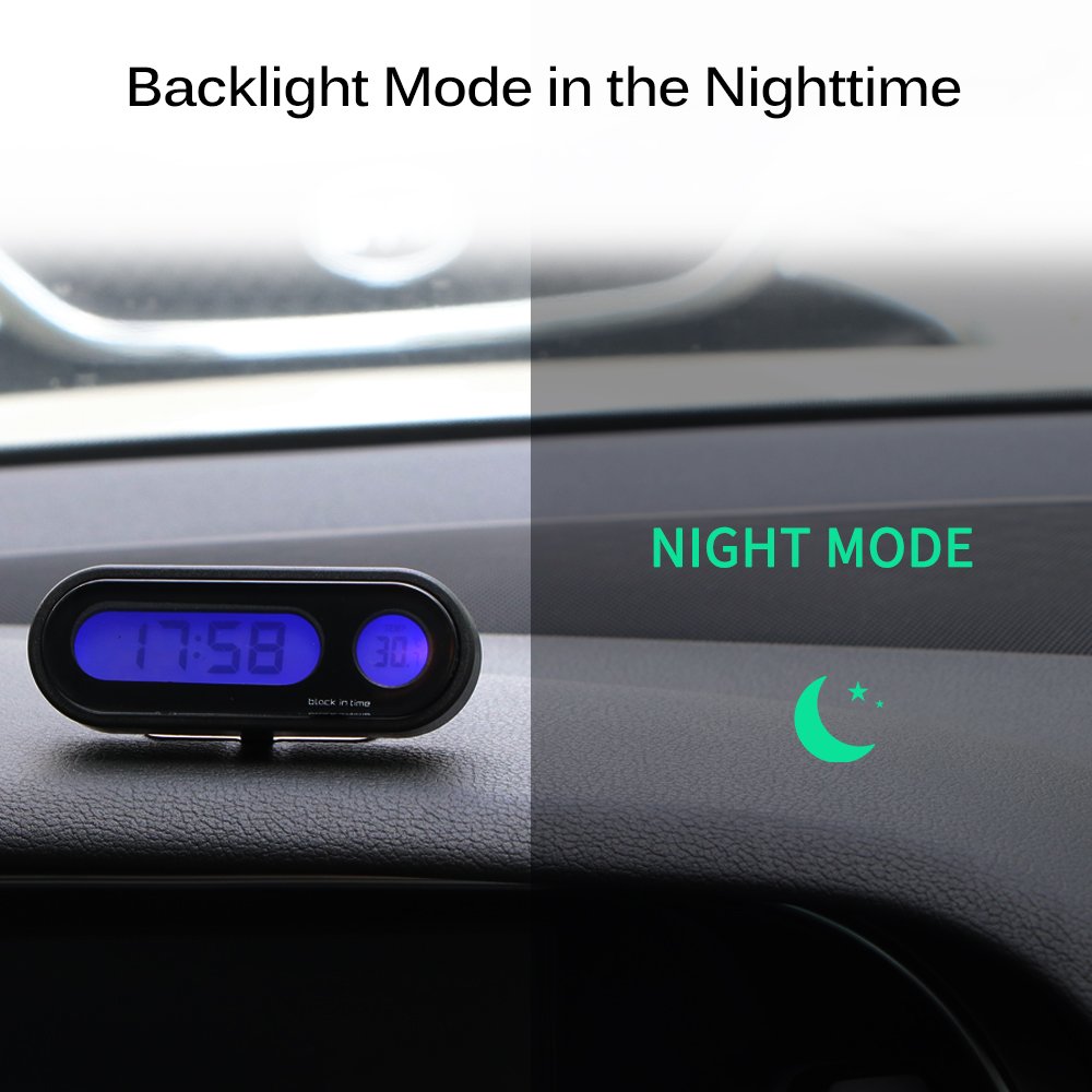Portable 2 in 1 Car LED Screen Clock Digital LCD Clock & Temperature Display Electronic Clock Thermometer With NO Battery