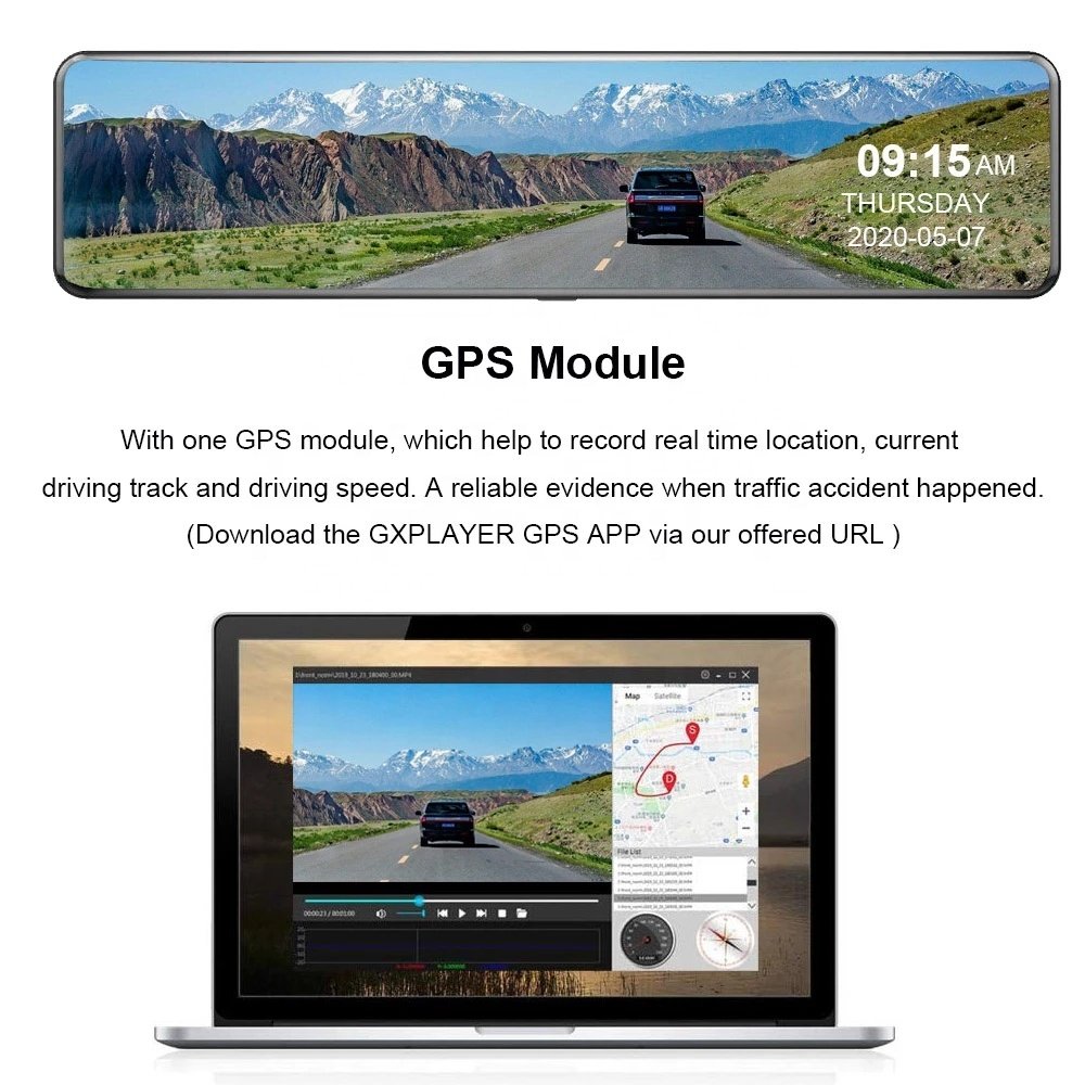 12 Inch 4K+1080P Dual Lens Rearview Mirror Car Dvr Video Recorder Reverse Dash Camera Dash Cam Front and Rear 4k With GPS WiFi