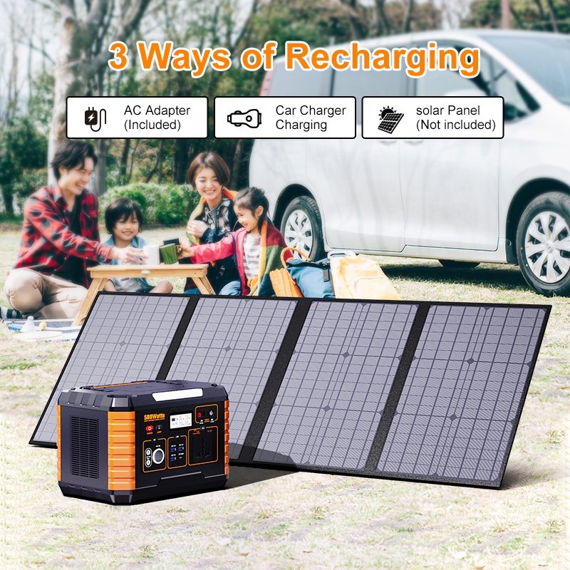 Home Battery Charger Solar Panel Charging Camping 500W Solar Generators Portable Power Banks Power Station New Energy 500wh 220v