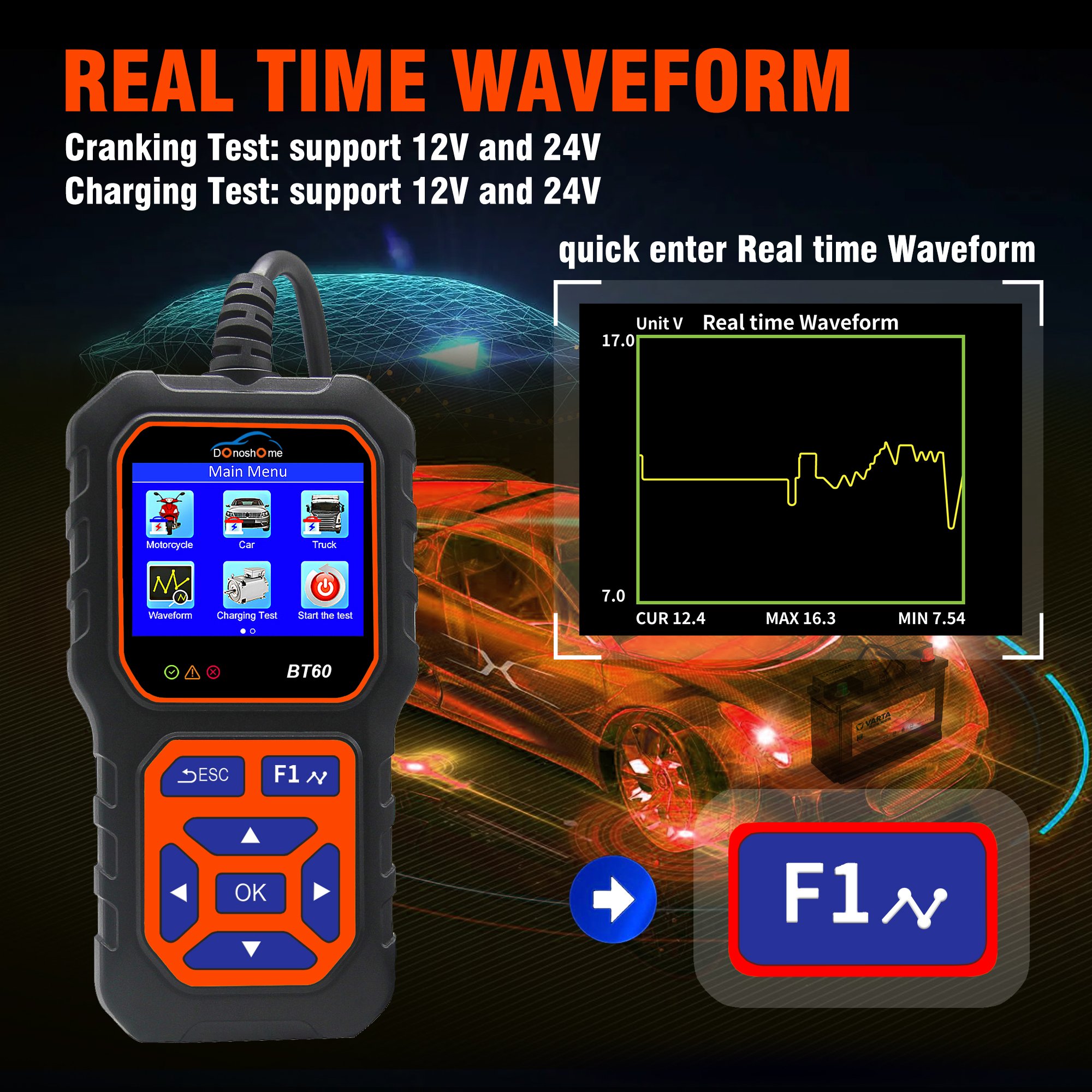 Universal 8V 12v 24v car Battery Tester super Capacity Lithium Load Internal Resistance 2-in-1 Cranking Analyzer 100-3000 CCA