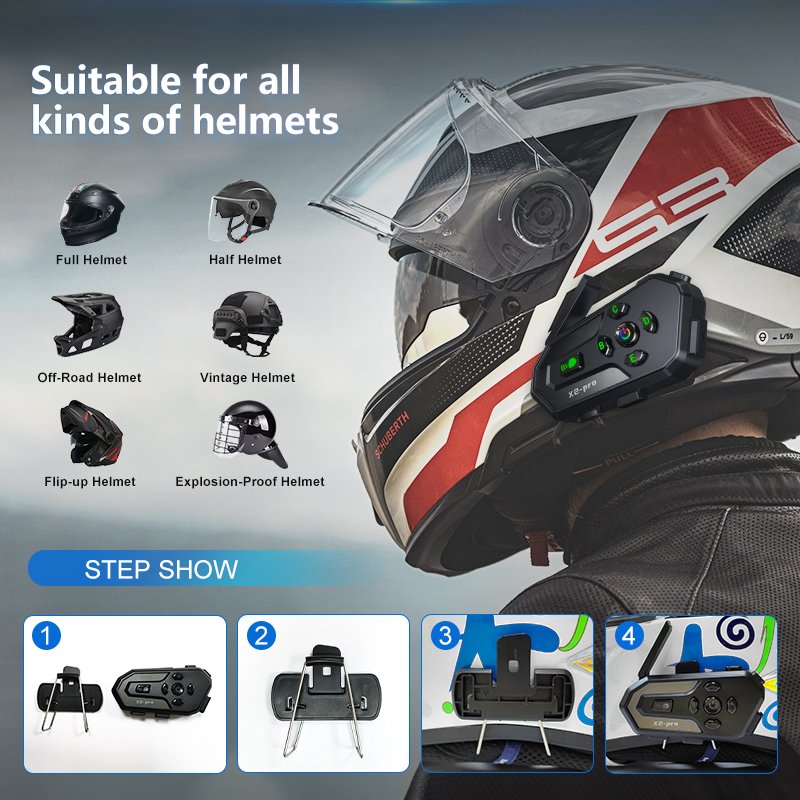 X2-PRO Waterproof Music Sharing to Multiple Devices Motorcycle Helmet Hadsets 6rider 500M Intercom Helmet Auto Answer Headset
