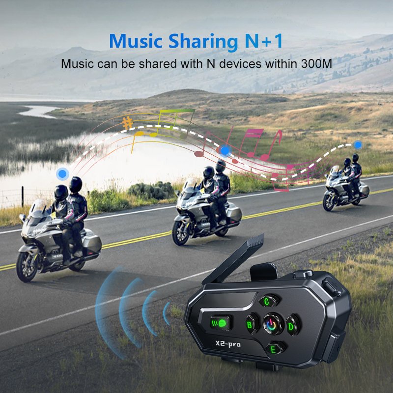 X2-PRO Waterproof Music Sharing to Multiple Devices Motorcycle Helmet Hadsets 6rider 500M Intercom Helmet Auto Answer Headset