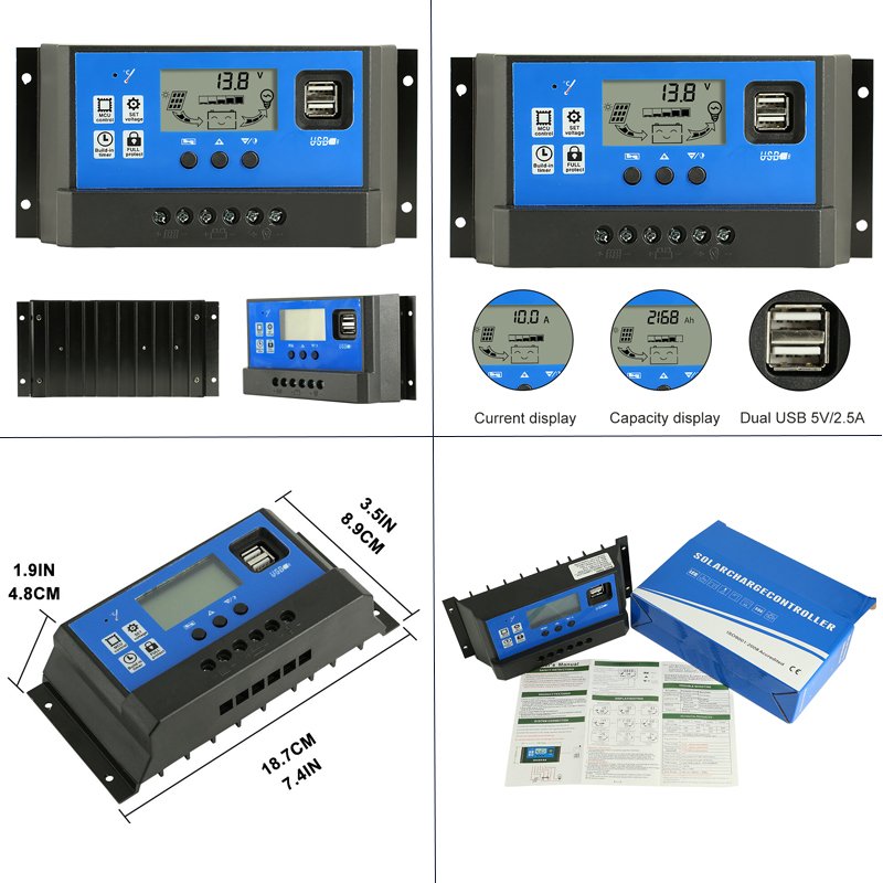 PWM Solar Charge Controller 12V/24V Rated Voltage 10A 20A 30A 40A 50A 60A LCD Display Solar Panel Controller Solar Regulator