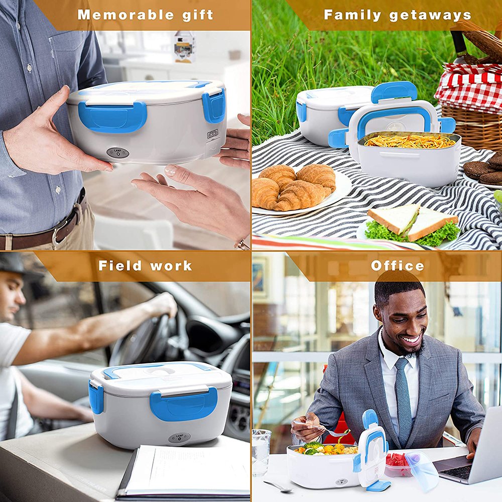 Household 2-In-1 Portable Lunch Box Sets Safe Plastic Food Warmer Electric Lunch Box With Carry Bag