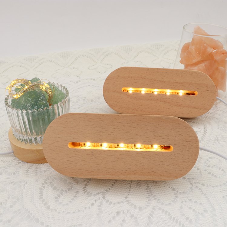 Factory Directly Led Illusion Acrylic Round Oval Custom Wood Base Light LED Base for Acrylic 3D Night Light Wood Lamp Base