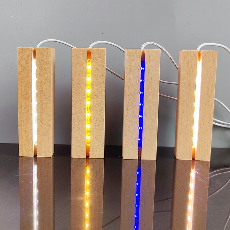 Factory Directly Led Illusion Acrylic Round Oval Custom Wood Base Light LED Base for Acrylic 3D Night Light Wood Lamp Base