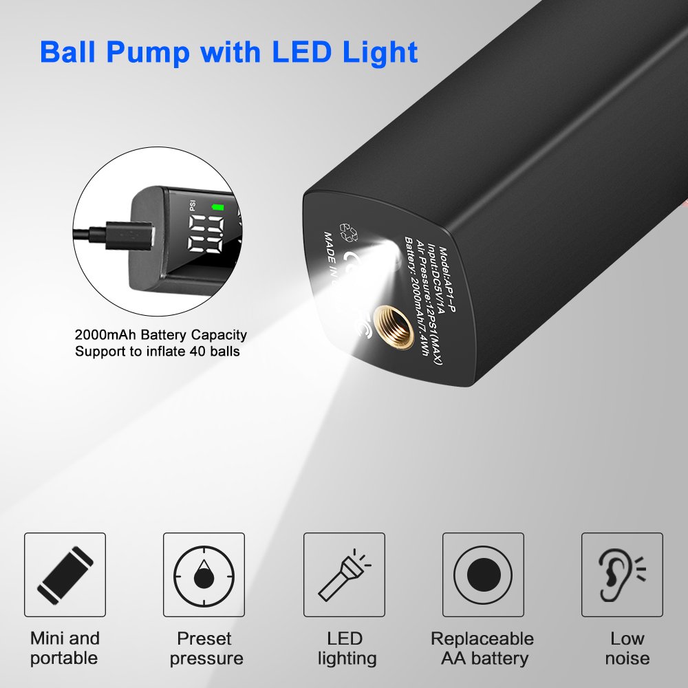Newo 15PSI Fast Fill Battery Powered Portable Electric Ball Pump Smart Mini Auto Stop Ball Pump for Basketball, Volleyball