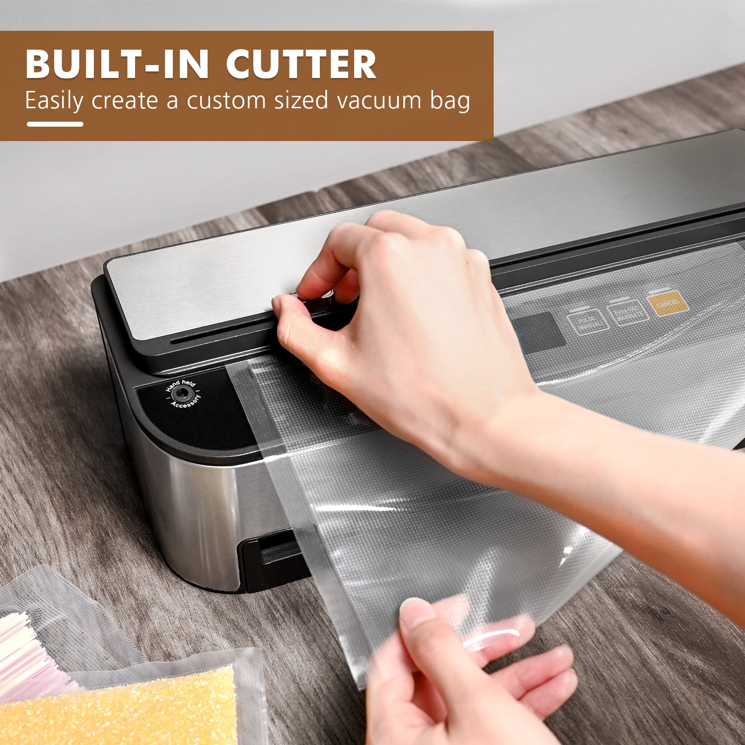 Smart Vacuum Sealer Full Automatic Food Sealer Machine With Auto Dry/Moist Detection Roll Bag and Built-in Cutter Powerful