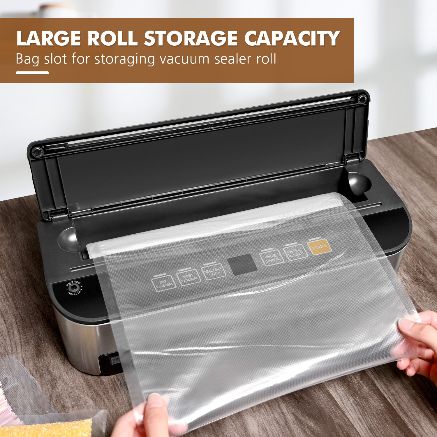 Smart Vacuum Sealer Full Automatic Food Sealer Machine With Auto Dry/Moist Detection Roll Bag and Built-in Cutter Powerful
