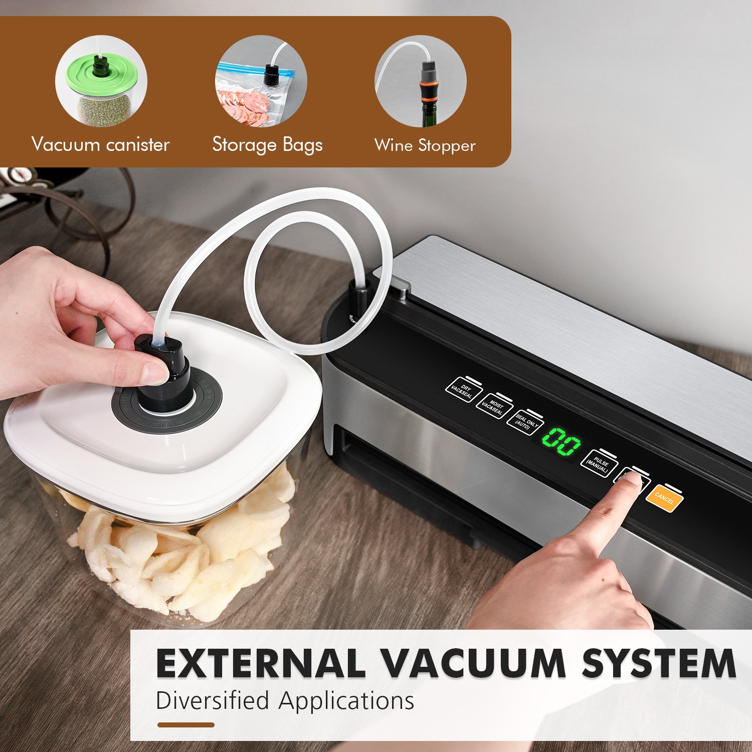 Smart Vacuum Sealer Full Automatic Food Sealer Machine With Auto Dry/Moist Detection Roll Bag and Built-in Cutter Powerful