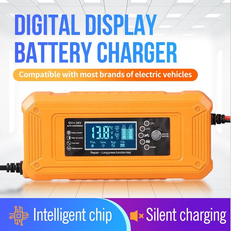 Mini 12V 8A Automatic Electric Battery Charger for Cars and Motorcycles Digital Display Auto Lead Acid Charger