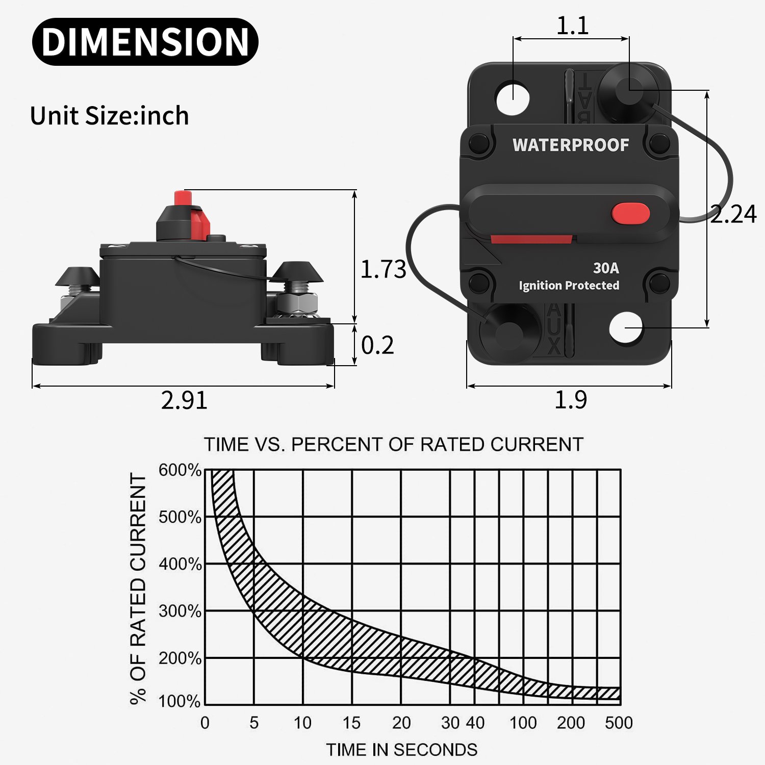 Electrical 12V 30A Battery Circuit Breaker Waterproof Auto Overload Protector Switch With Resettable Manual for Truck R