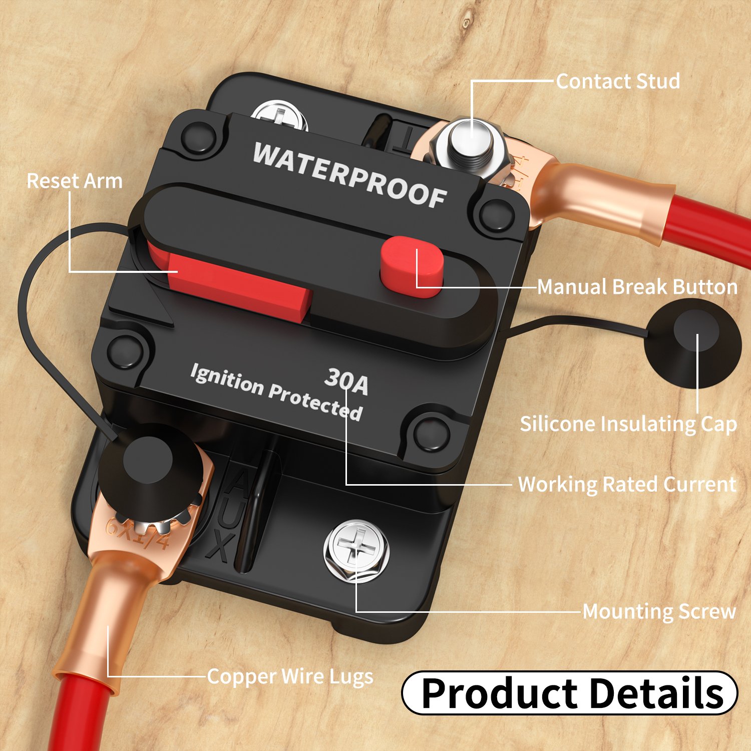 Electrical 12V 30A Battery Circuit Breaker Waterproof Auto Overload Protector Switch With Resettable Manual for Truck R