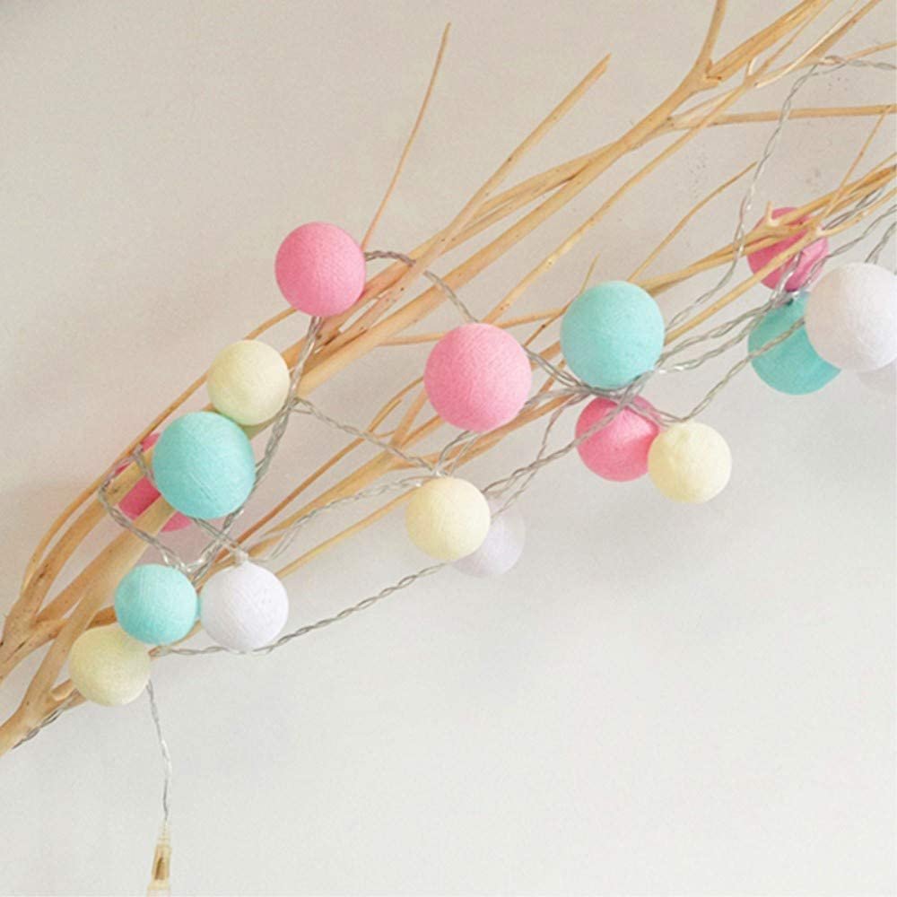 CE UL 6CM Home Wedding Christmas Party Outdoor Decors Cotton Ball String Battery Operated Colorful Garland Fairy Lights