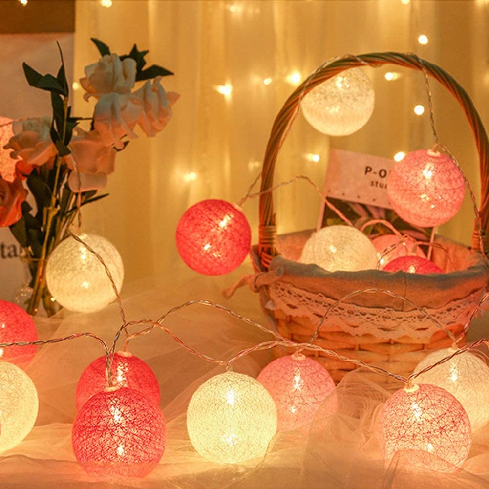 CE UL 6CM Home Wedding Christmas Party Outdoor Decors Cotton Ball String Battery Operated Colorful Garland Fairy Lights