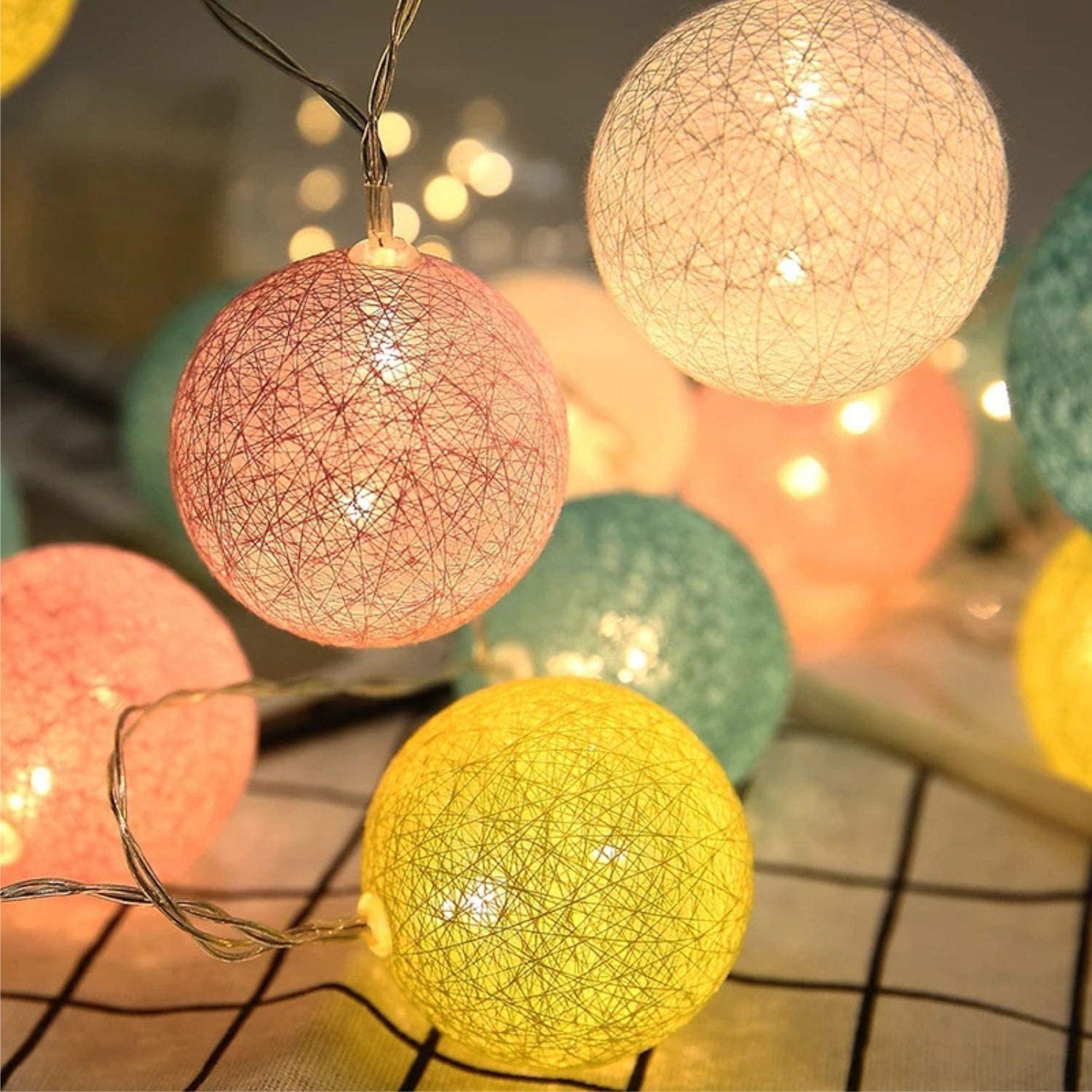 CE UL 6CM Home Wedding Christmas Party Outdoor Decors Cotton Ball String Battery Operated Colorful Garland Fairy Lights