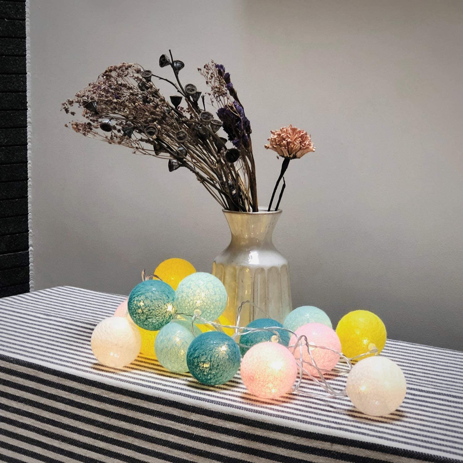 CE UL 6CM Home Wedding Christmas Party Outdoor Decors Cotton Ball String Battery Operated Colorful Garland Fairy Lights