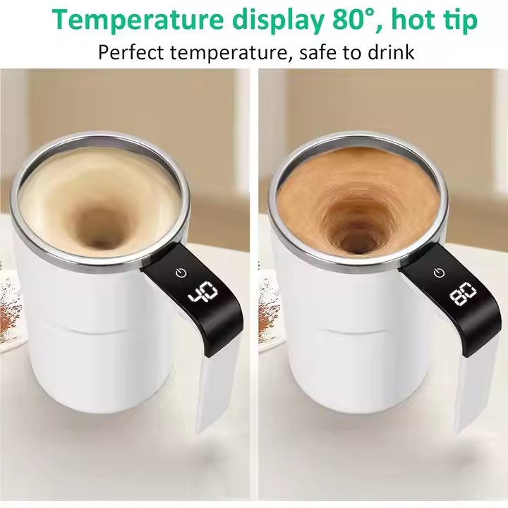 Promotion Gift Self-Stirring Stainless Steel Coffee Mug Rechargeable Automatic Magnetic Cup LED Display Temperature USB Power