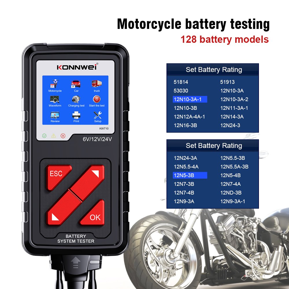 Konnwei Kw710 Car Battery Tester Golf Car Truck Motorcycle SUV Boat Alternator Battery Tester Auto Battery Analyzer