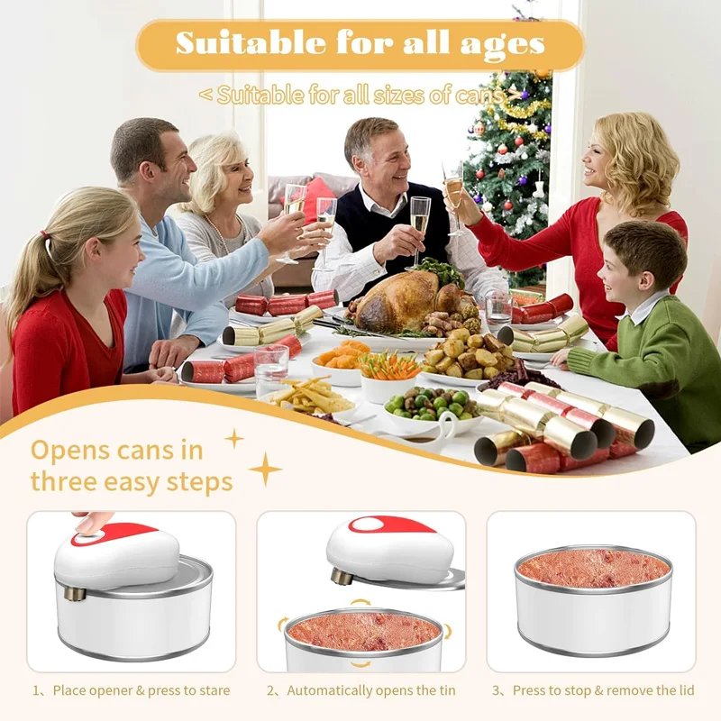 Hot Sale Battery Operated Kitchen Jar Can Opener for Home Use Tin Opener Auto Electric Opener Portable Kitchen Gift for Seniors