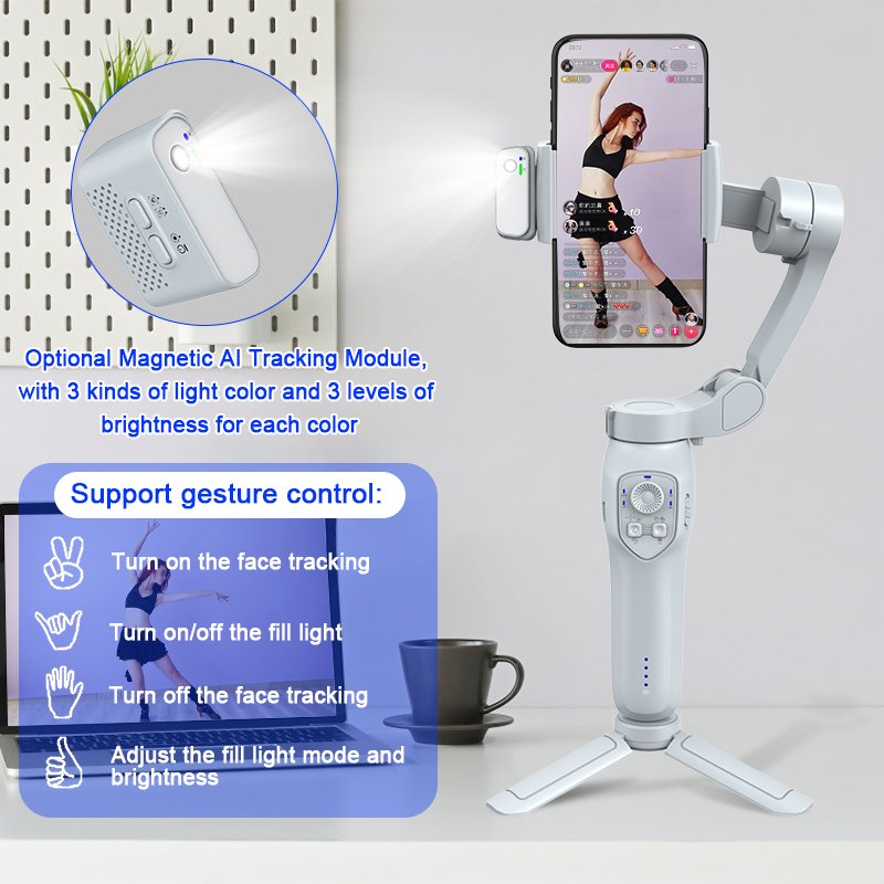 L7Cpro Plus Mobile Gimbal Stabilizer Anti-Shake Handheld Live Broadcast Selfie Stick Tripod With 360 Ai Auto Face Tracking