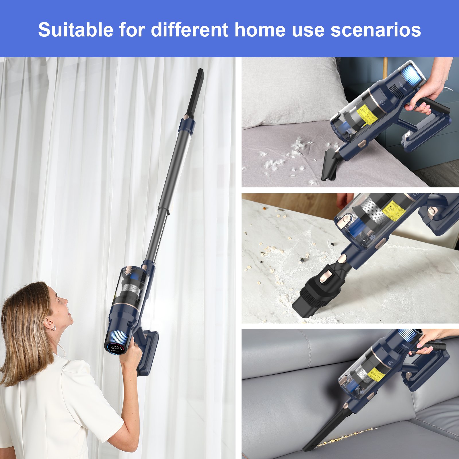 VICSONIC S7 BLDC520W Powerful Portable Wireless Car Vacuum Cleaner Cordless Stick Design for Carpet Sofa Dry Function for Hotels
