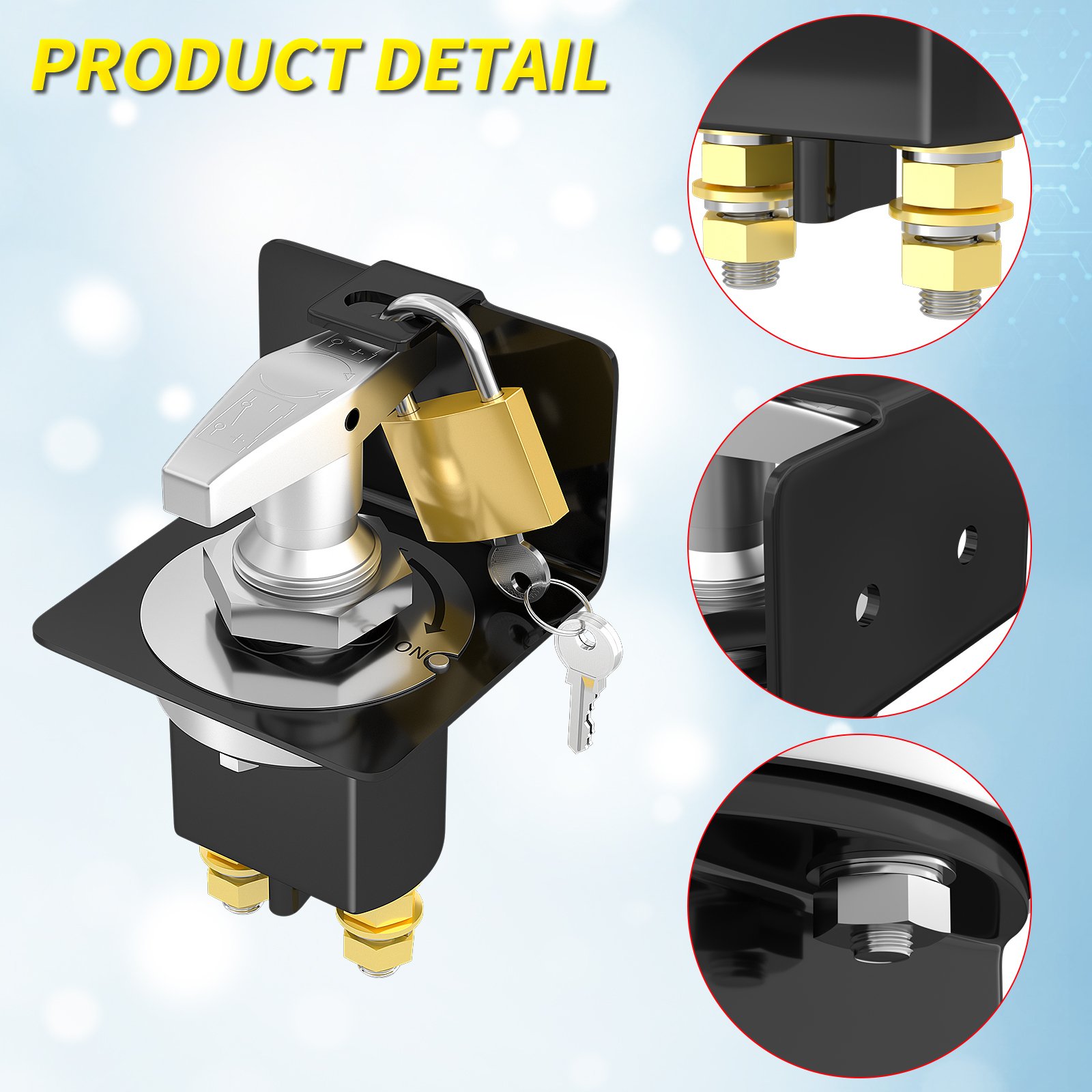500A High Current Battery Isolator Switch 12V-36V Battery Kill Switch Fixed Handle Automatic Battery Disconnect Switch for RV