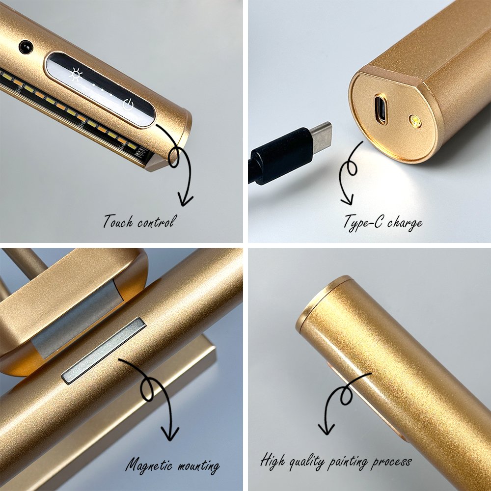 Customizable LED Battery Operated Picture Light Dimmable Three Mode Wall Lights Rotatable Light Head Wall Lamp
