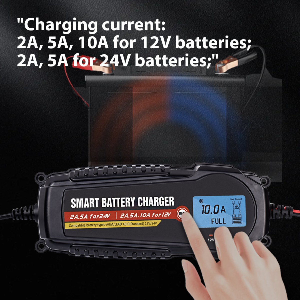 10 Amp 12 Volt Auto Battery Charger E Rickshaw Battery Charger Portable Battery 12v 24v Charger Motorcycle / Scooter EU/AU/UK/US