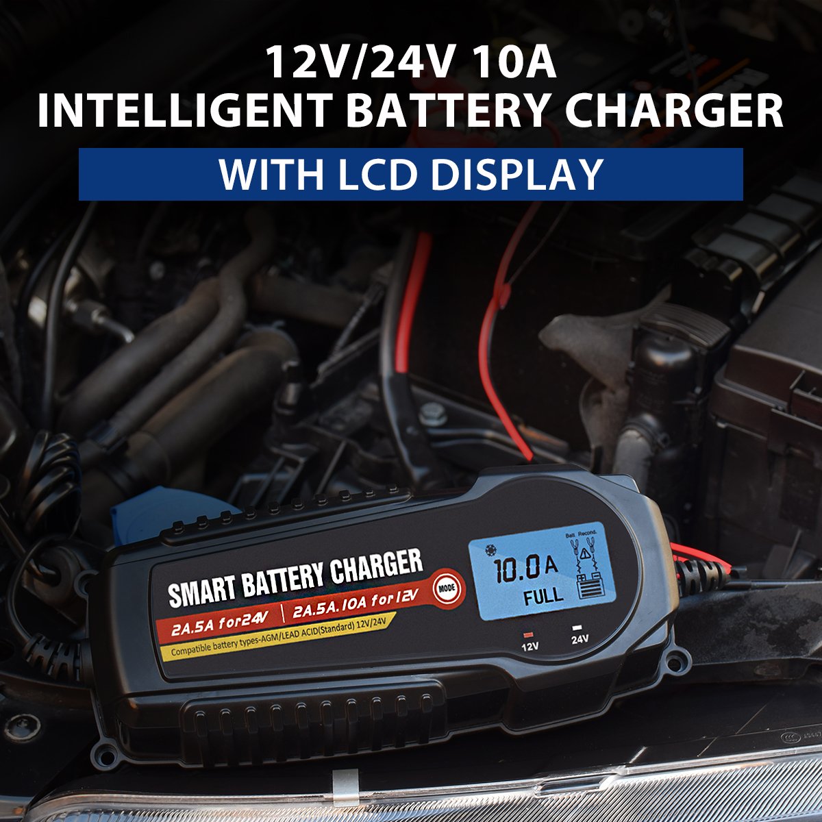 10 Amp 12 Volt Auto Battery Charger E Rickshaw Battery Charger Portable Battery 12v 24v Charger Motorcycle / Scooter EU/AU/UK/US