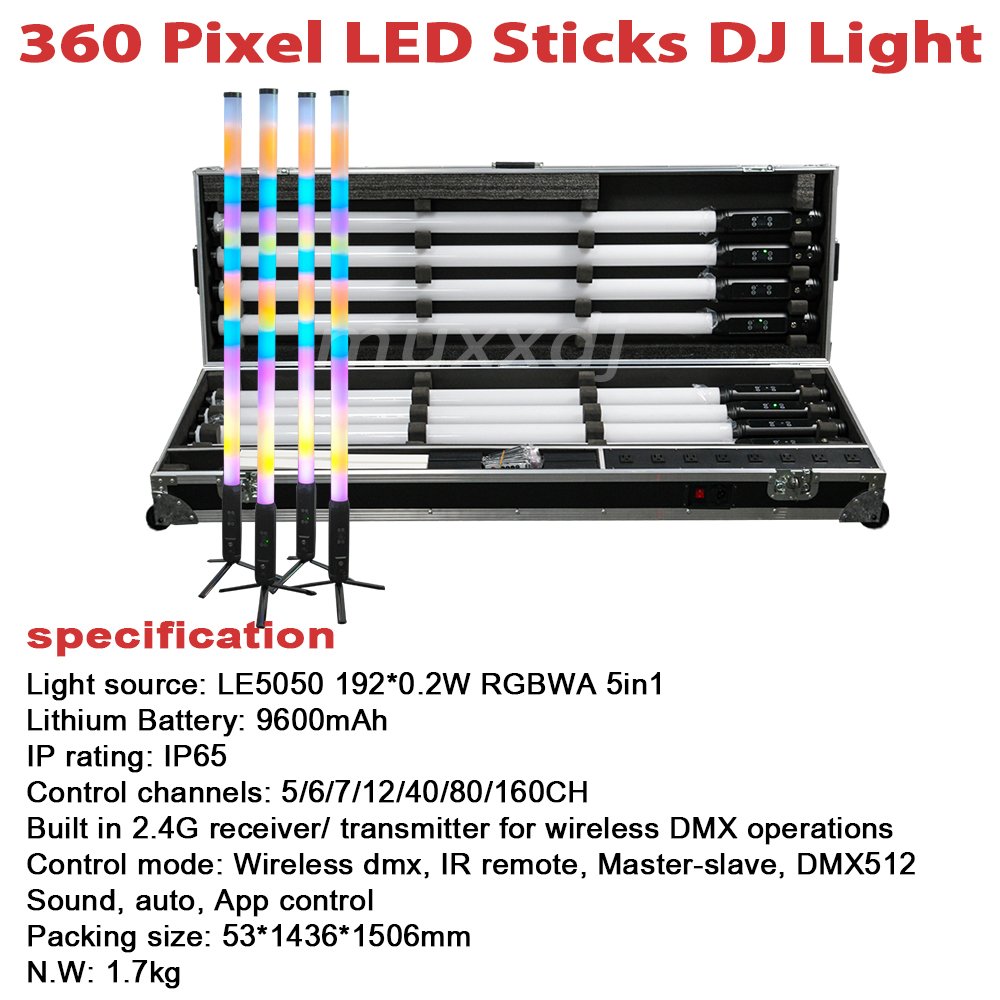 Wireless Battery Pixel LED 360 Tube Light IP65 Waterproof LED Sticks Lighting Dmx IR 28w Both Stick Lights for Party Wedding