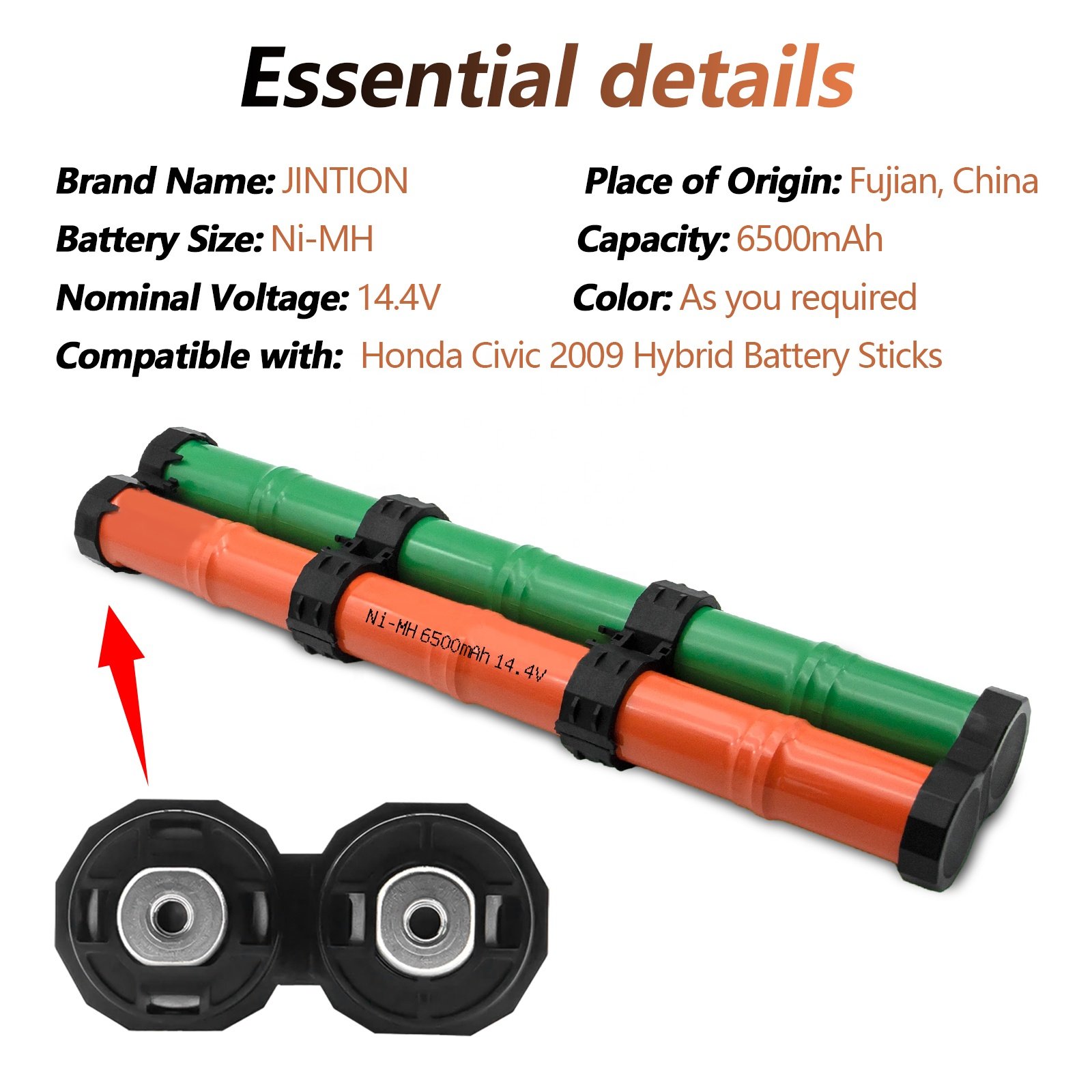 JINTION Nimh 6500mAh 14.4V Auto Accessories Replacement Rechargeable Battery for Honda Civic 2009 Hybrid Battery Sticks