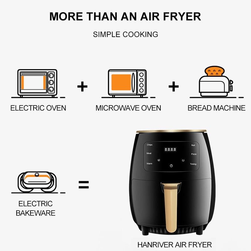 Multifunctional Cooking French Fries Chicken Drumstick Cake Electric Cooker Air Fryer Oven with Touch Control and LED Display