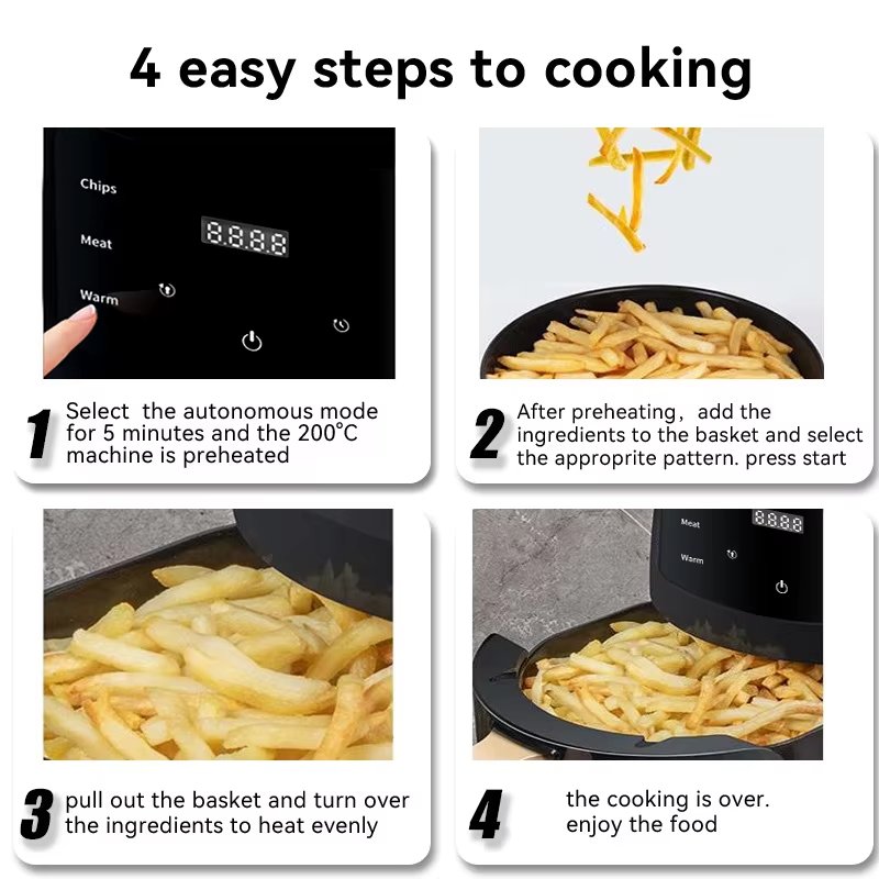 Multifunctional Cooking French Fries Chicken Drumstick Cake Electric Cooker Air Fryer Oven with Touch Control and LED Display
