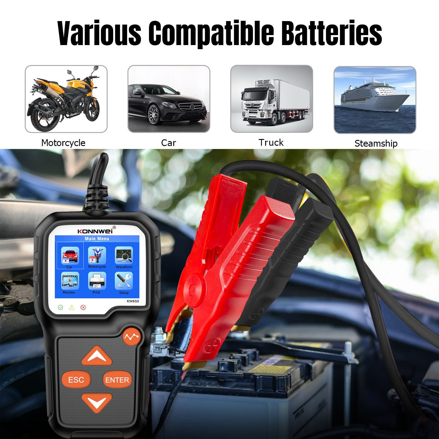 KONNWEI KW650 Best Alternator Car Battery Tester for Cars Trucks Motorcycle