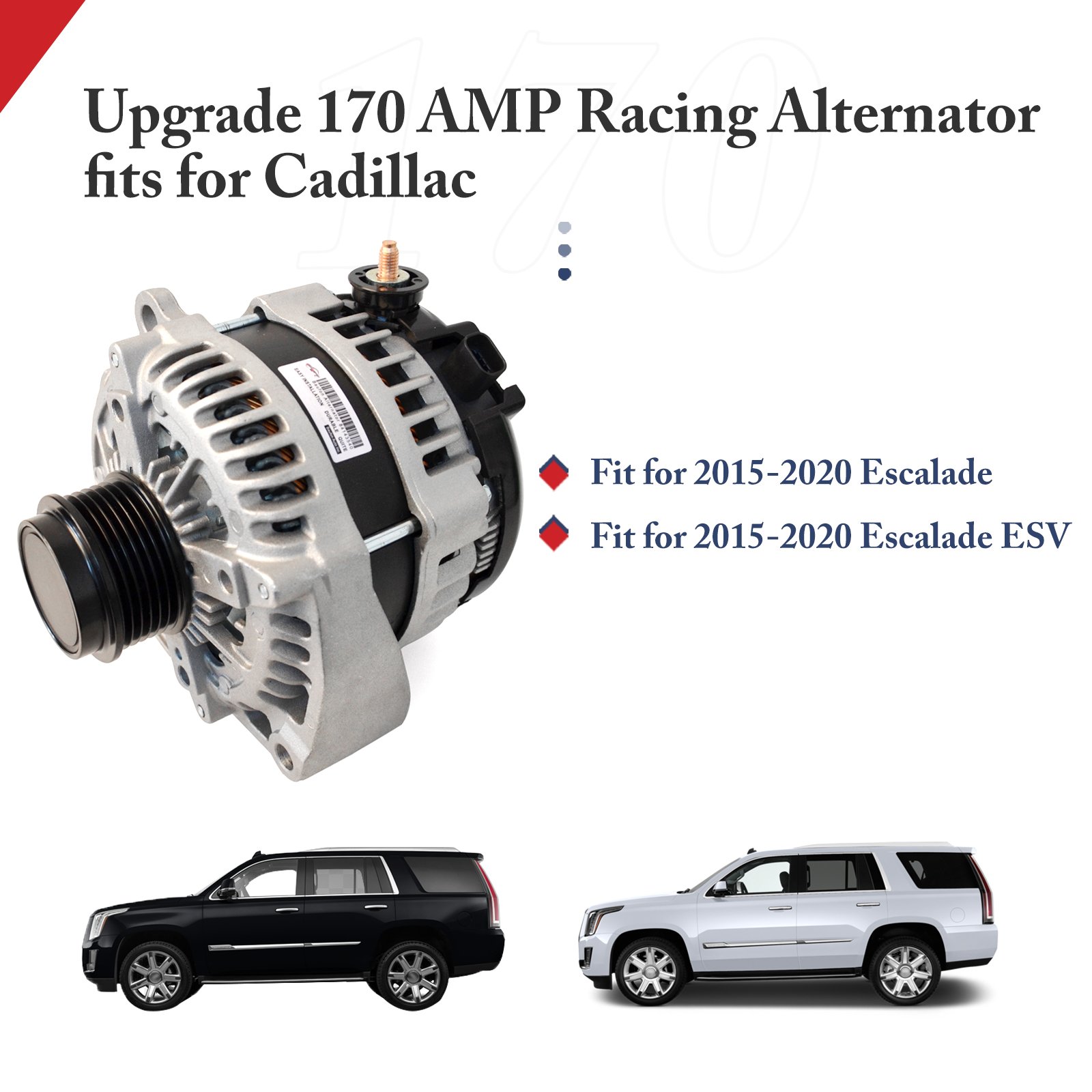 High Output Car Alternator 170A 84143540 12V Alternator Generator-6 Pulley for Cadillac Escalade 4.3 5.3 6.2L Chevy GMC
