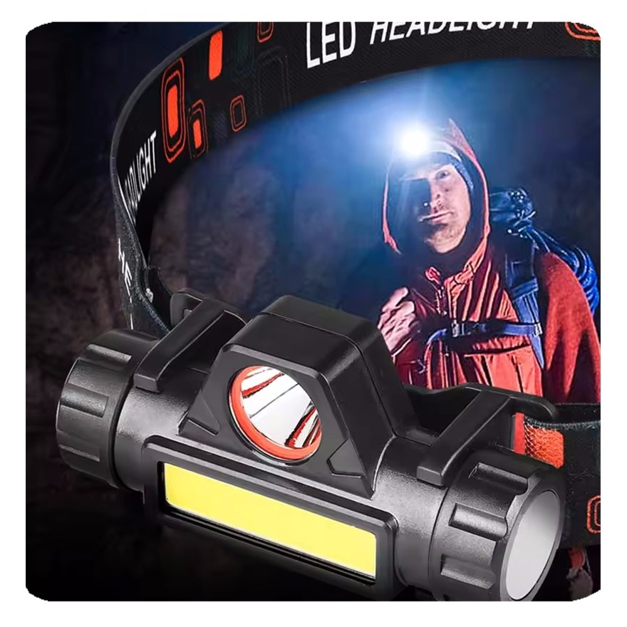 HFBH NEW Custom Mini Size LED USB Headlight Waterproof Headlamp Rechargeable Battery Camping Flashlight