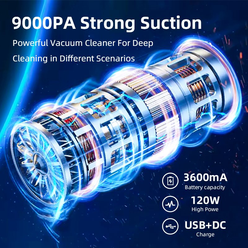 120w 9000pa 2 in 1 Hand Held Auto Cacuum Cleaner Mini Wireless Portable Handheld Cordless Car Vacuum Cleaner With High Suction