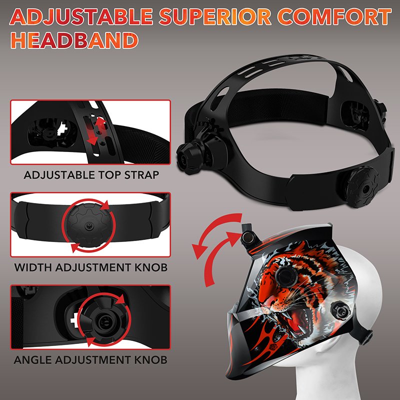 TRQ Men's Auto Dimming Welding Hood, Solar True Color Ribbon LED Headlight Welding Helmet Auto Darkening Welding Helmets