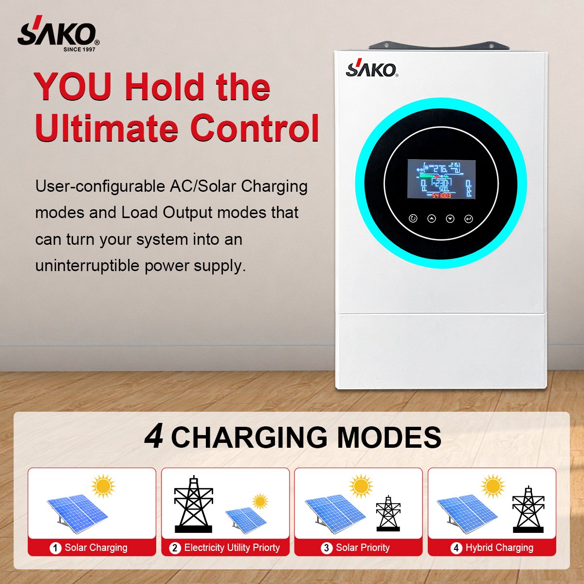 Sako Sunon V 4.5Kva 6.5Kva MPPT on Grid Off Grid Solar Panel Inverter 4.2Kw 6.2Kw Hybrid Solar Inverter Manufacturers in China