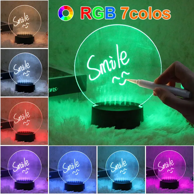 RGB Multicolor LED Plexiglass Lucite Lamp Base 3D LED Clear Night Light Fixture ABS Acrylic Plate Stand Writing Display Board