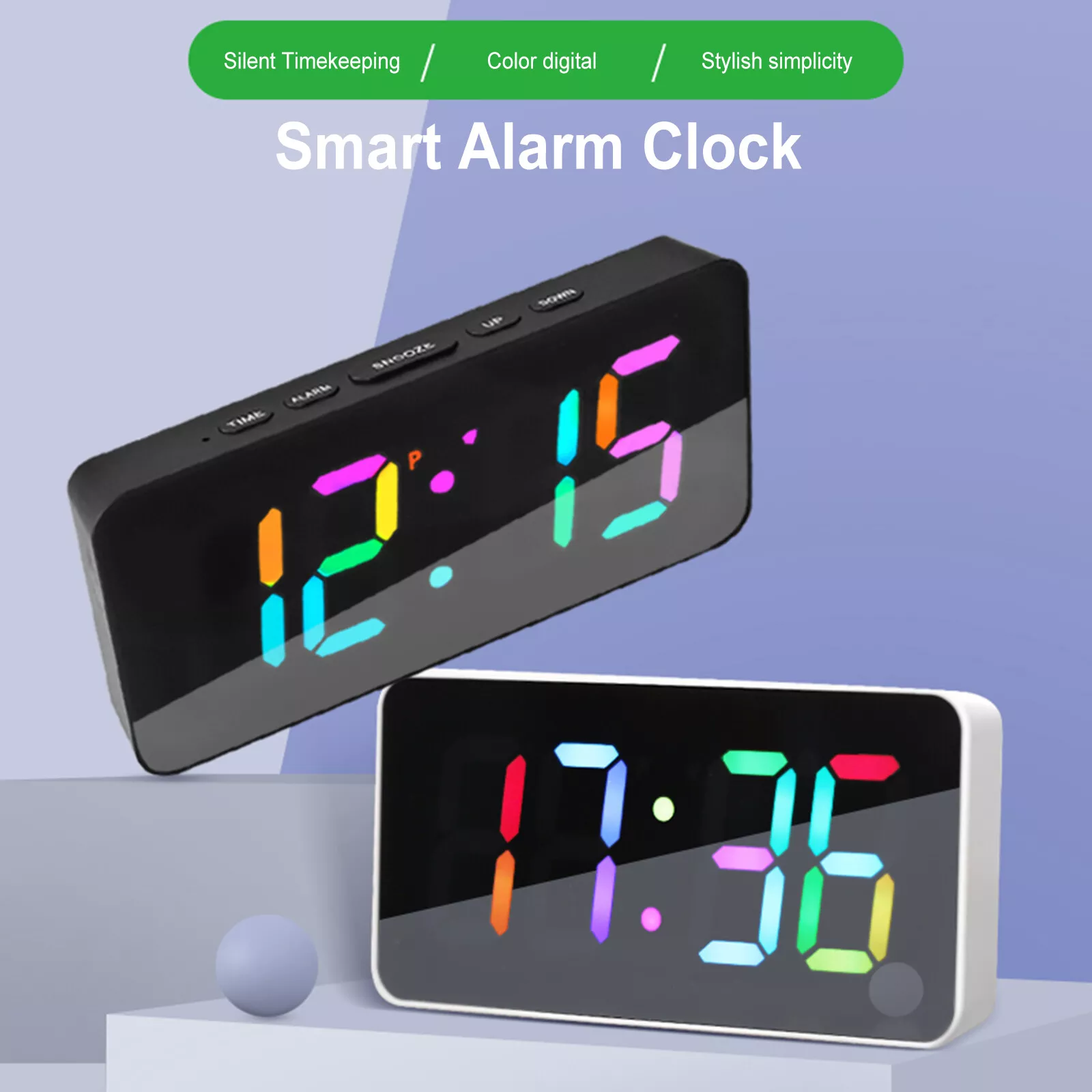 Modern Large Digital RGB Color Alarm Clock USB LED Clock Snooze Desktop Silent Electronic Clock for Hall Living Room Teens