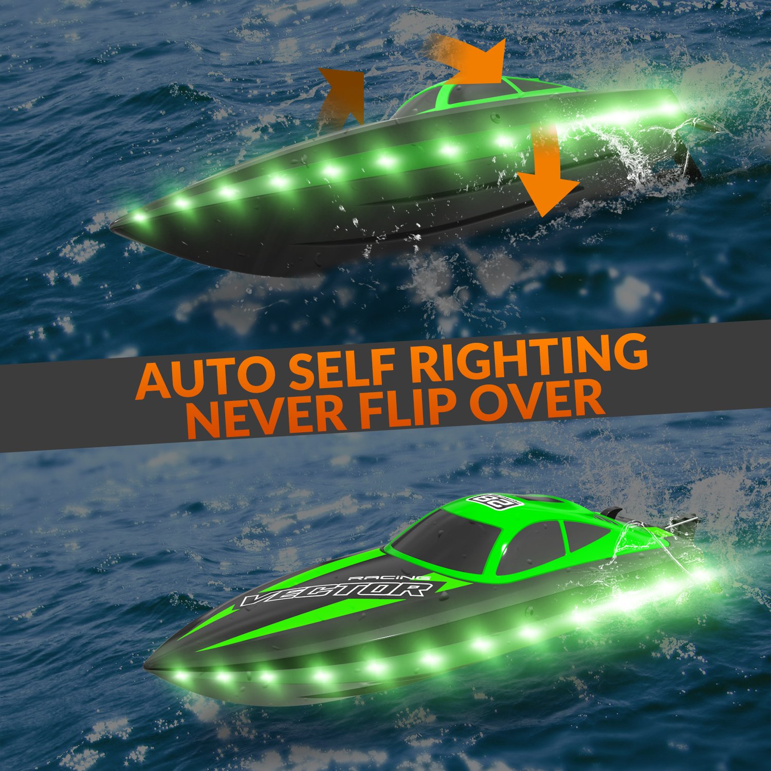 Volantex 2.4ghz Remote Control Boat Waterproof RC High Speed Fast Racing Pool Boats Electronic Toy for Kids Gift - Green